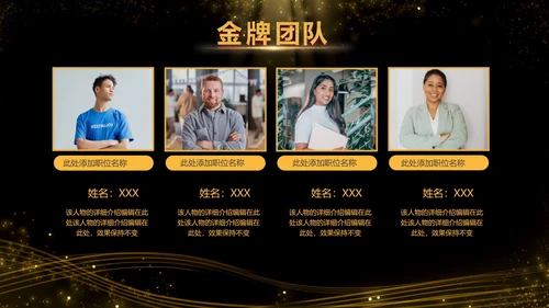 黑金酷炫金牌团队成员介绍PPT模板