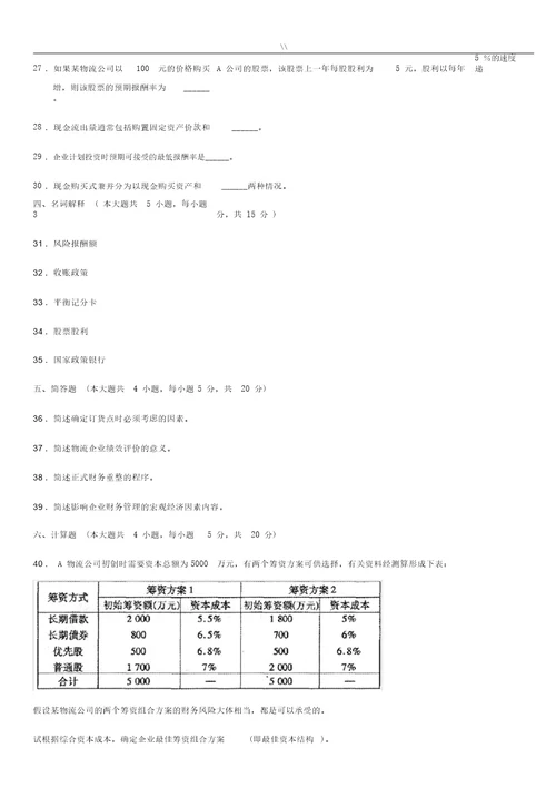 物流集团公司的财务管理方案考试资料