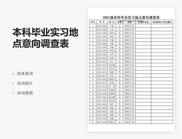 本科毕业实习地点意向调查表