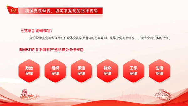 红色线条剪影党政党建党课党的纪律动态PPT建党节