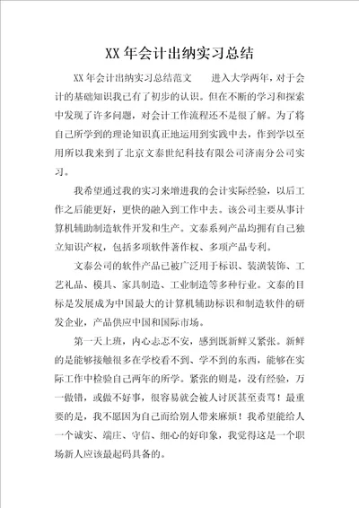 XX年会计出纳实习总结