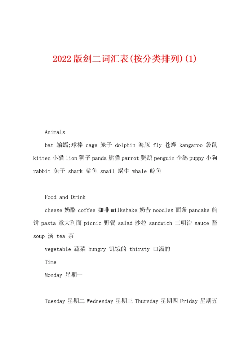 2022版剑二词汇表按分类排列1