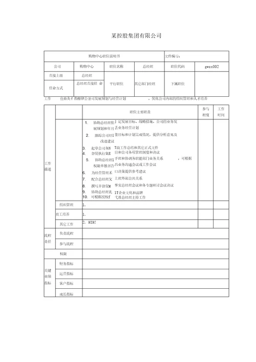 购物中心总经理岗位职责