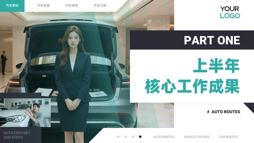 青色商务风汽车企业员工年中总结PPT模板