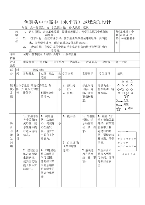 初中足球单元教学计划水平四