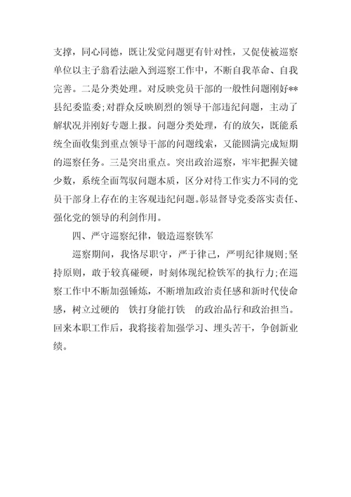 抽调参加巡察工作心得体会汇报发言