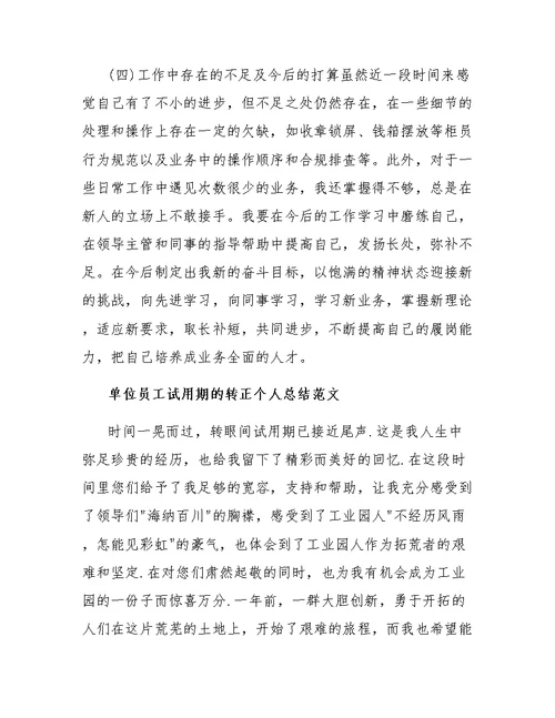 单位员工试用期转正总结