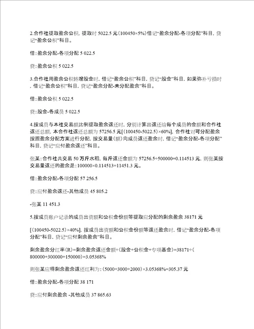 农民合作社当年盈余和盈余分配的举例说明及账务处理