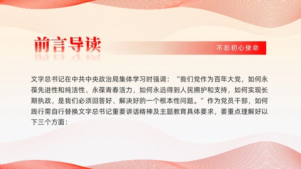简约线条党建护核心守初心赢民心主题教育党课课件PPT