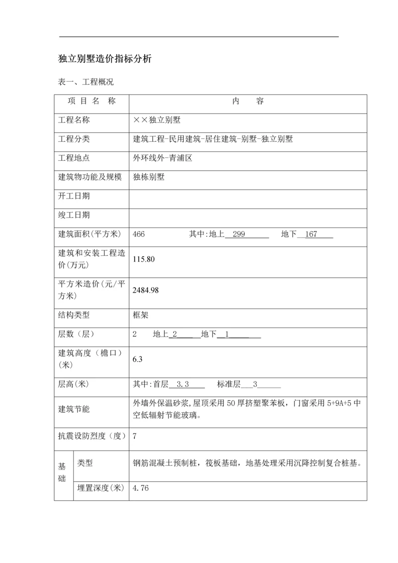 独栋别墅造价指标分析.docx