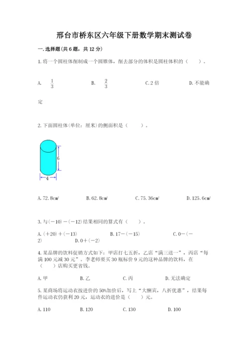 邢台市桥东区六年级下册数学期末测试卷审定版.docx