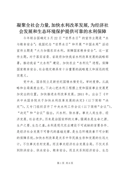凝聚全社会力量,加快水利改革发展,为经济社会发展和生态环境保护提供可靠的水利保障.docx