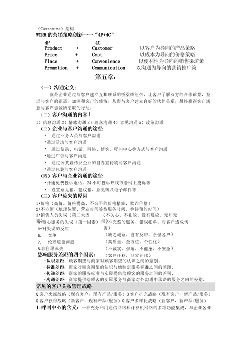 客户关系管理复习资料