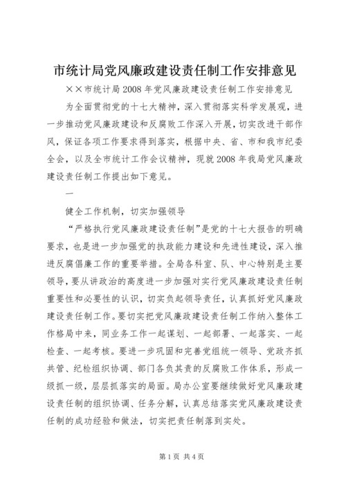 市统计局党风廉政建设责任制工作安排意见 (5).docx