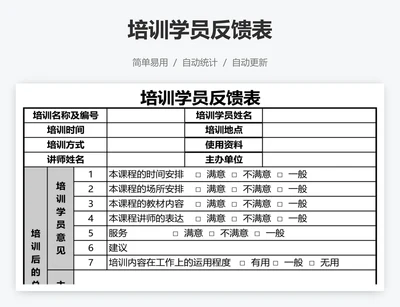 培训学员反馈表