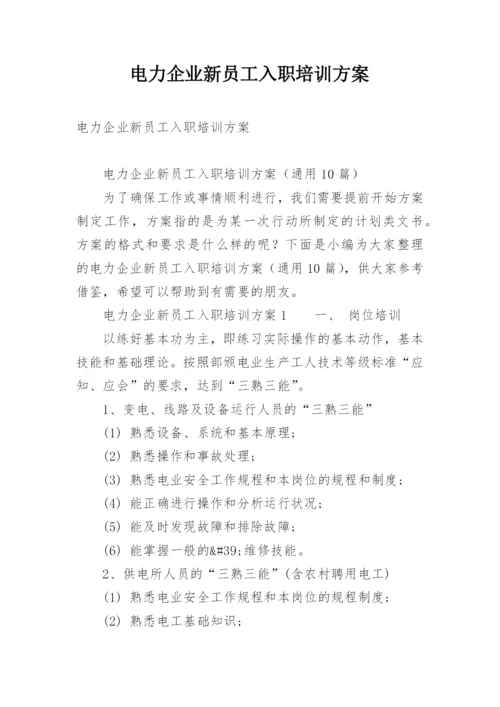 电力企业新员工入职培训方案.docx