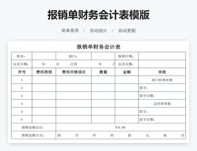 报销单财务会计表模版