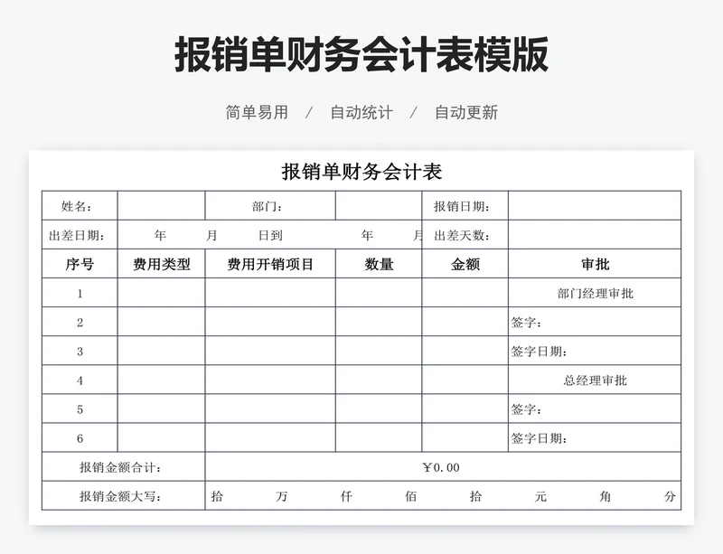 报销单财务会计表模版