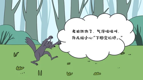 绿色卡通儿童故事狼外婆PPT课件绘本