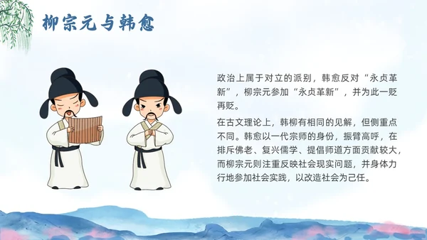 蓝色水墨水彩清明种树郭橐驼传PPT课件