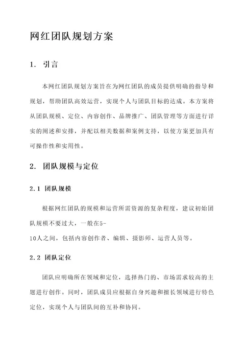 网红团队规划方案