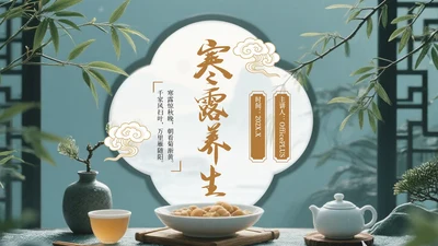 茶蓝色中国风寒露养生节气介绍PPT模板