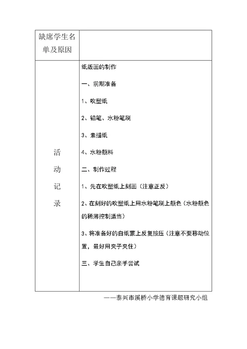 2017-2018第一学年美术社团活动记录表