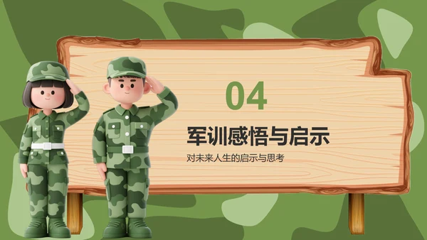 绿色3D风军训收获与成长汇报PPT模板