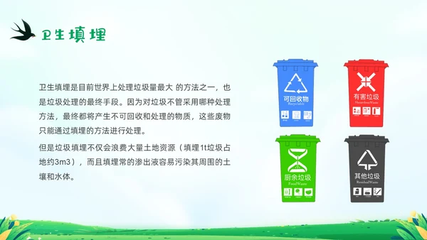 绿色清新插画垃圾分类你我同行PPT课件