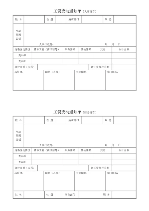 工资变动通知单