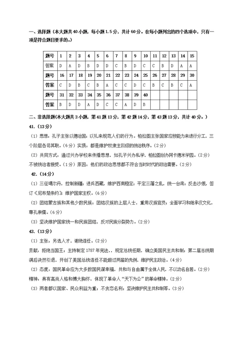 陕西省黄陵中学本部2018 2019学年高二历史下学期期末考试试题