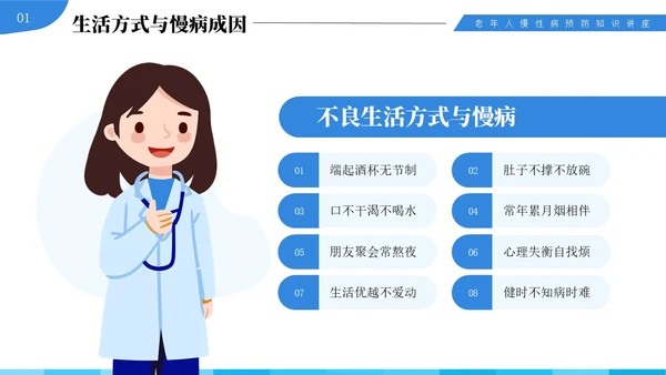 蓝色插画风中老年慢性病预防与健康管理知识培训讲座PPT
