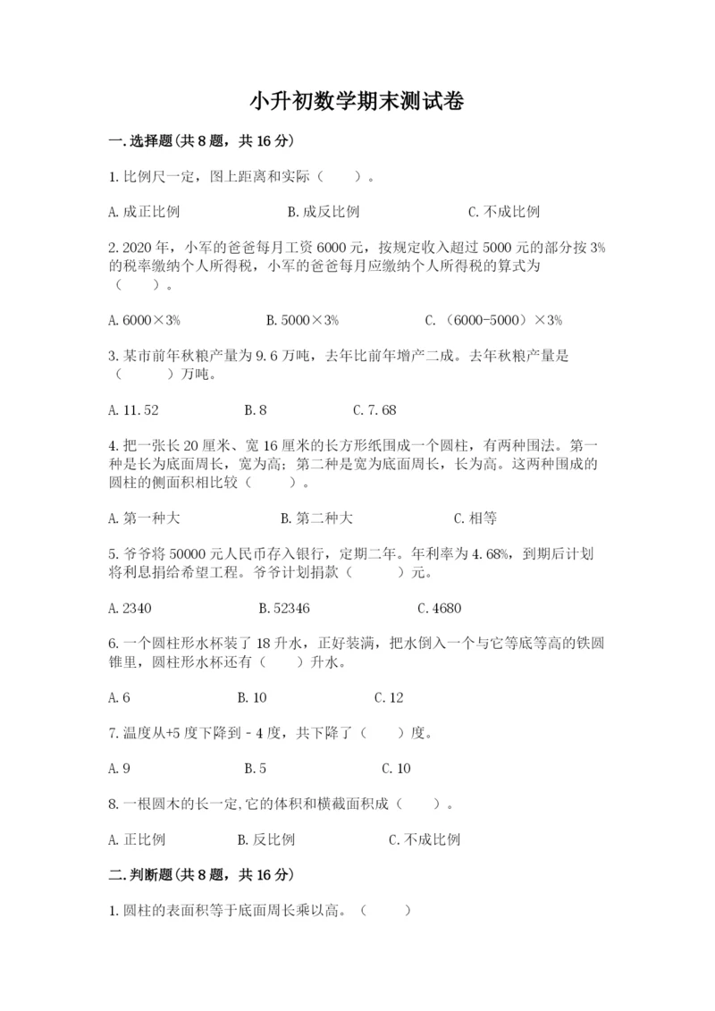 小升初数学期末测试卷（有一套）.docx
