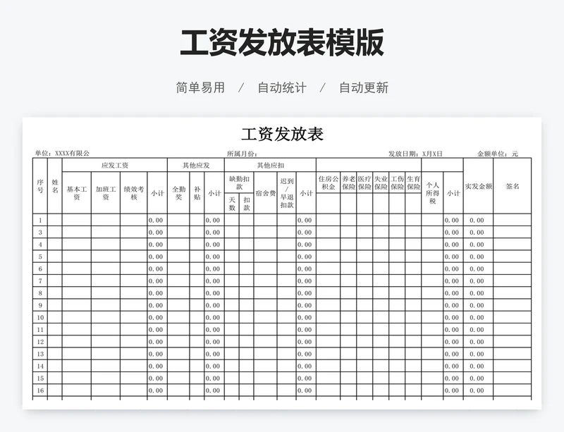 工资发放表模版