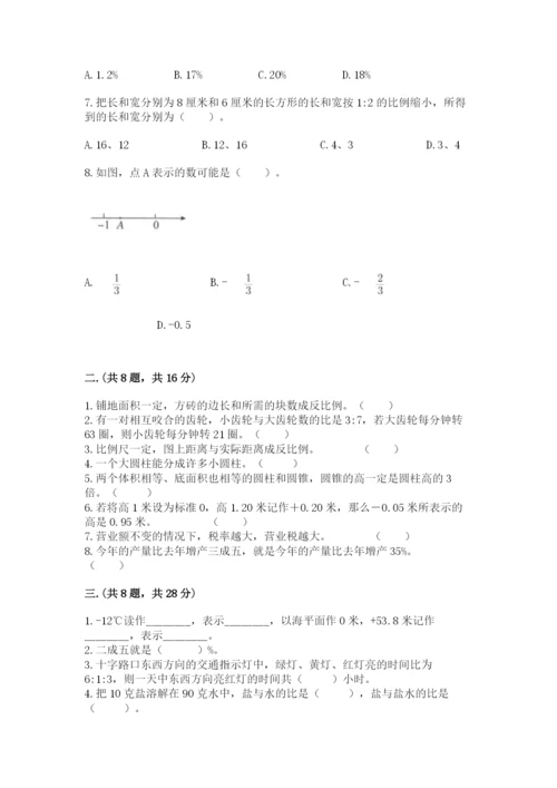 河南省平顶山市六年级下册数学期末测试卷带答案（最新）.docx