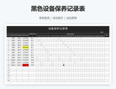 黑色设备保养记录表