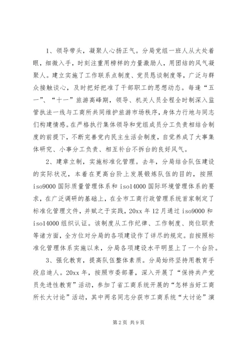 塑造依法行政良好形象彰显红盾之师文明风采(工商XX分局创建文明单位情况的报告).docx