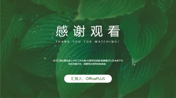 绿色植物简约风年中汇报PPT模板