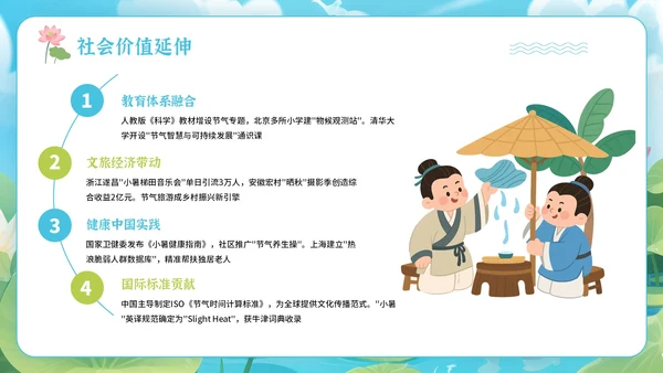 蓝绿色卡通插画风格节气主题小暑PPT