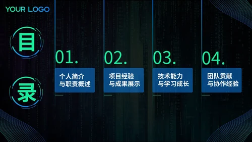 渐变蓝绿色科技风后端开发工程师述职报告PPT模板