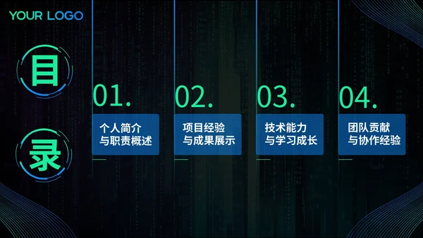 渐变蓝绿色科技风后端开发工程师述职报告PPT模板