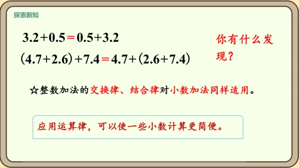 新人教版数学四年级下册6.6   整数加法运算律推广到小数课件