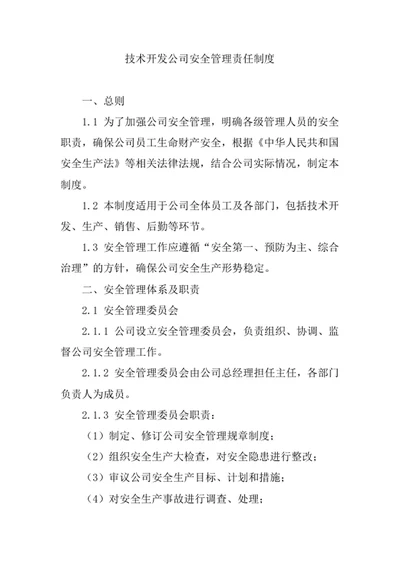 技术开发公司安全管理责任制度