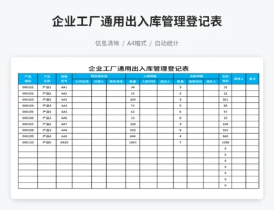 企业工厂通用出入库管理登记表