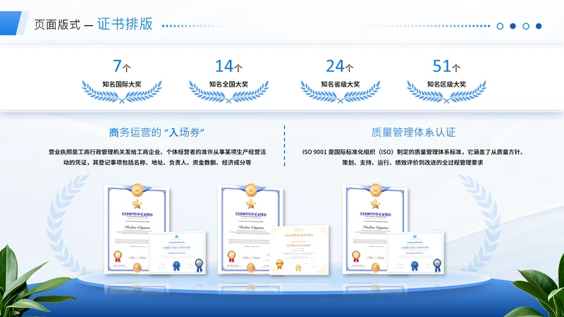蓝色系渐变风职业荣誉证书页