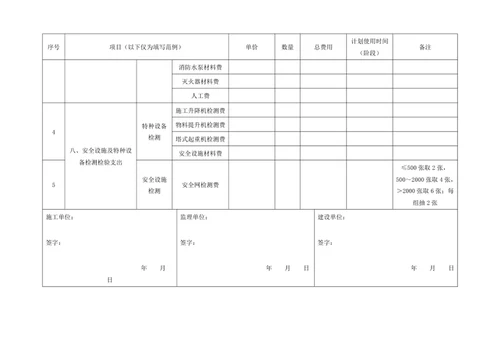 安全文明措施费使用计划明细表