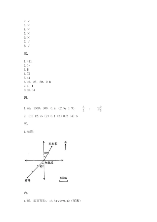 小学六年级数学期末自测题精品（达标题）.docx