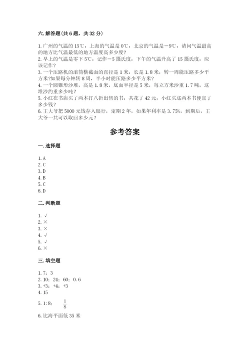 石家庄市鹿泉市六年级下册数学期末测试卷及完整答案一套.docx