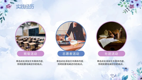 紫色清新水彩花卉考研复试自我介绍PPT模板