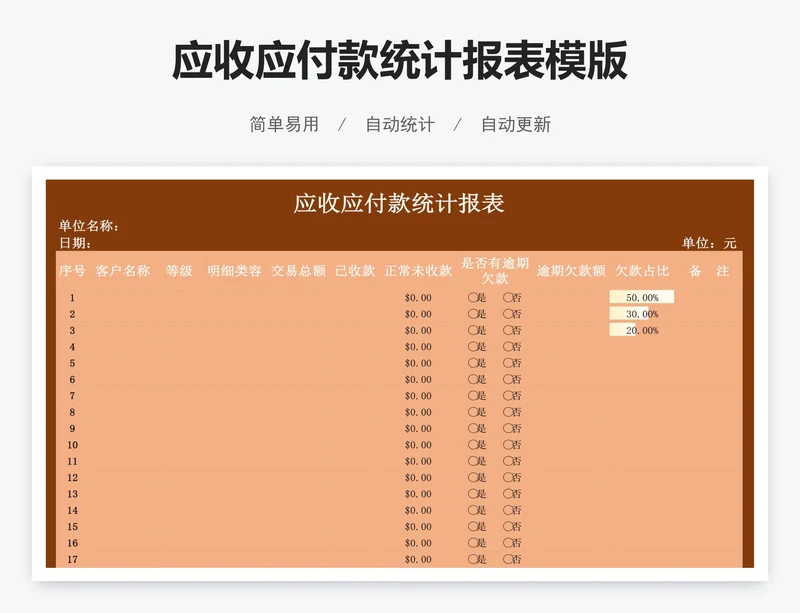 应收应付款统计报表模版